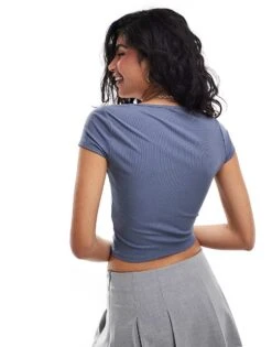 Hollister Side Ribbed Scoop Neck T-shirt In Grey For Women Grey Blue -Hollister Shop 206971981 4