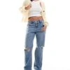 Hollister Low Rise Relaxed Straight Fit Jeans With Knee Rips In Mid Blue For Women Mid Wash 1 Hollister Low Rise Relaxed Straight Fit Jeans With Knee Rips In Mid Blue For Women Mid Wash -Hollister Shop 206971998 1 midwash