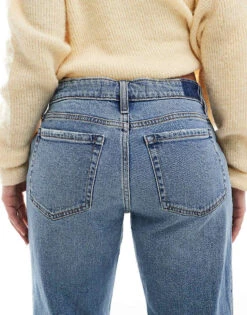 Hollister Low Rise Relaxed Straight Fit Jeans With Knee Rips In Mid Blue For Women Mid Wash -Hollister Shop 206971998 5