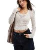 Hollister Scoop Neck Long Sleeve Knitted Top In Grey For Women -Hollister Shop 206972121 1 grey