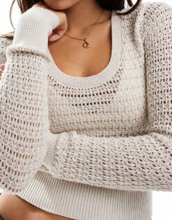 Hollister Scoop Neck Long Sleeve Knitted Top In Grey For Women -Hollister Shop 206972121 3