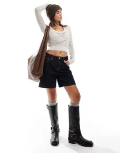 Hollister Scoop Neck Long Sleeve Knitted Top In Grey For Women -Hollister Shop 206972121 4