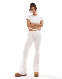 Hollister Rib Kickflare Pant With Tie Waistband In Pink For Women
