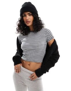 Hollister Baby T-shirt In Grey And White Stripe For Women Grey White Stripe