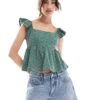 Hollister Square Neck Babydoll Top In Green For Women Forest Green -Hollister Shop 206972301 1 forestgreen