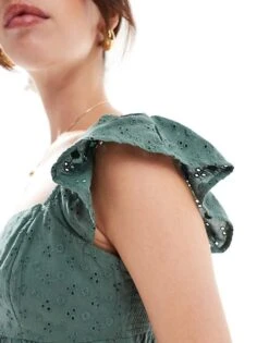 Hollister Square Neck Babydoll Top In Green For Women Forest Green -Hollister Shop 206972301 3