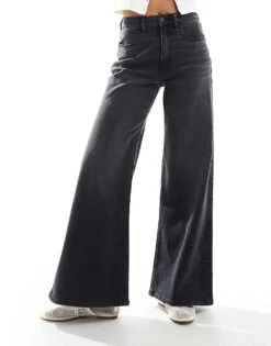 Hollister Ultra High Rise Wide Leg Jean In Washed Black For Women -Hollister Shop 206972394 4