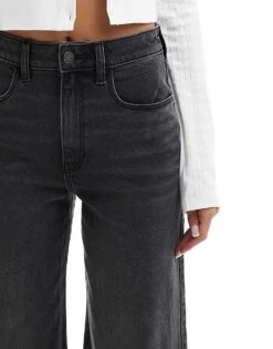 Hollister Ultra High Rise Wide Leg Jean In Washed Black For Women -Hollister Shop 206972394 5