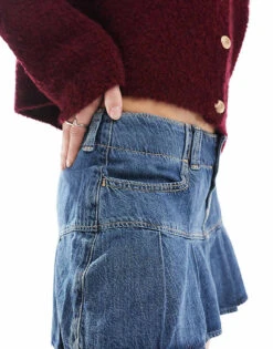 Hollister Micro Pleated Mini Skirt In Wash Denim For Women -Hollister Shop 207275221 4