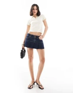 Hollister Micro Pleated Mini Skirt In Dark Denim For Women
