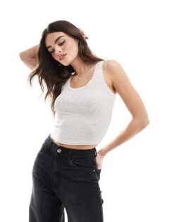 Hollister Lace Trim Cami Top In Grey For Women -Hollister Shop 207275308 4