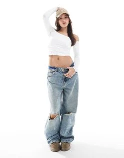 Hollister Seamless Long Sleeve Shirred Off The Shoulder Wrap Top In White For Women Bright White -Hollister Shop 207322827 3