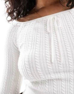 Hollister Cable Knitted Off Shoulder Tie Front Top In Cream For Women -Hollister Shop 207361379 3