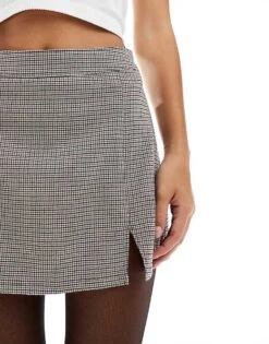 Hollister Mini Split Front Skort In Brown Check For Women 10 Hollister Mini Split Front Skort In Brown Check For Women -Hollister Shop 207361483 3