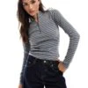 Hollister Icon Long Sleeve Quarter Zip Top In Grey Stripe For Women