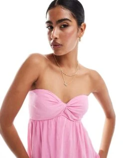 Hollister Twist Bust Detail Bandeau Midi Dress With Thigh Split In Pink For Women -Hollister Shop 207361563 3