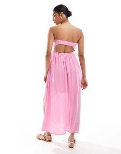 Hollister Twist Bust Detail Bandeau Midi Dress With Thigh Split In Pink For Women -Hollister Shop 207361563 4