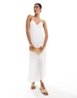 Hollister Halterneck Maxi Dress With Tiered Hem Detail In White For Women -Hollister Shop 207361610 1 white 1