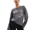 Hollister Long Sleeve Oversized Dad Slogan T Shirt In Acid Wash For Women -Hollister Shop 207361611 1 acidwash