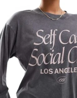 Hollister Long Sleeve Oversized Dad Slogan T Shirt In Acid Wash For Women -Hollister Shop 207361611 3