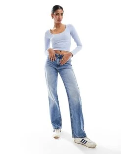 Hollister Scoop Neck Long Sleeve Crop Top In Blue For Women -Hollister Shop 207361622 1 blue 1