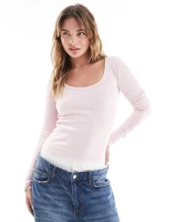 Hollister Ribbed Scoop Neck Top In Pink For Women
