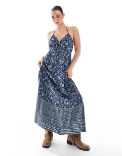 Hollister Halterneck Maxi Dress With Tiered Hem Detail In Navy Paisley Print For Women Multi -Hollister Shop 207361690 1 multi 1