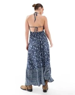 Hollister Halterneck Maxi Dress With Tiered Hem Detail In Navy Paisley Print For Women Multi -Hollister Shop 207361690 4