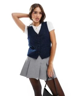 Hollister Relaxed Waistcoat In Navy Pinstripe For Women