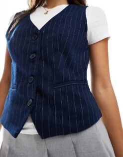 Hollister Relaxed Waistcoat In Navy Pinstripe For Women -Hollister Shop 207361706 3