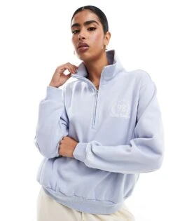 Hollister Motif Detail Half Zip Sweat Top In Blue For Women -Hollister Shop 207361746 1 blue 1