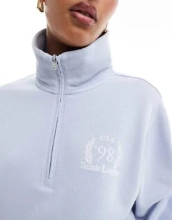 Hollister Motif Detail Half Zip Sweat Top In Blue For Women -Hollister Shop 207361746 3