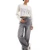 Hollister Long Sleeve Oversized Dad Slogan T Shirt In Taupe For Women -Hollister Shop 207361755 1 taupe