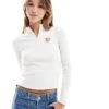 Hollister Motif Detail Long Sleeve Quarter Zip Top In White For Women