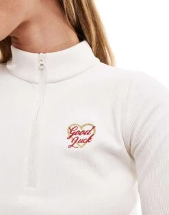 Hollister Motif Detail Long Sleeve Quarter Zip Top In White For Women -Hollister Shop 207361773 3
