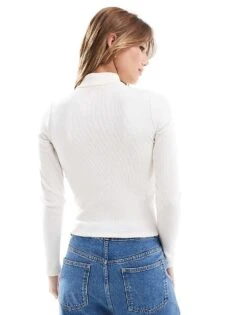 Hollister Motif Detail Long Sleeve Quarter Zip Top In White For Women -Hollister Shop 207361773 4
