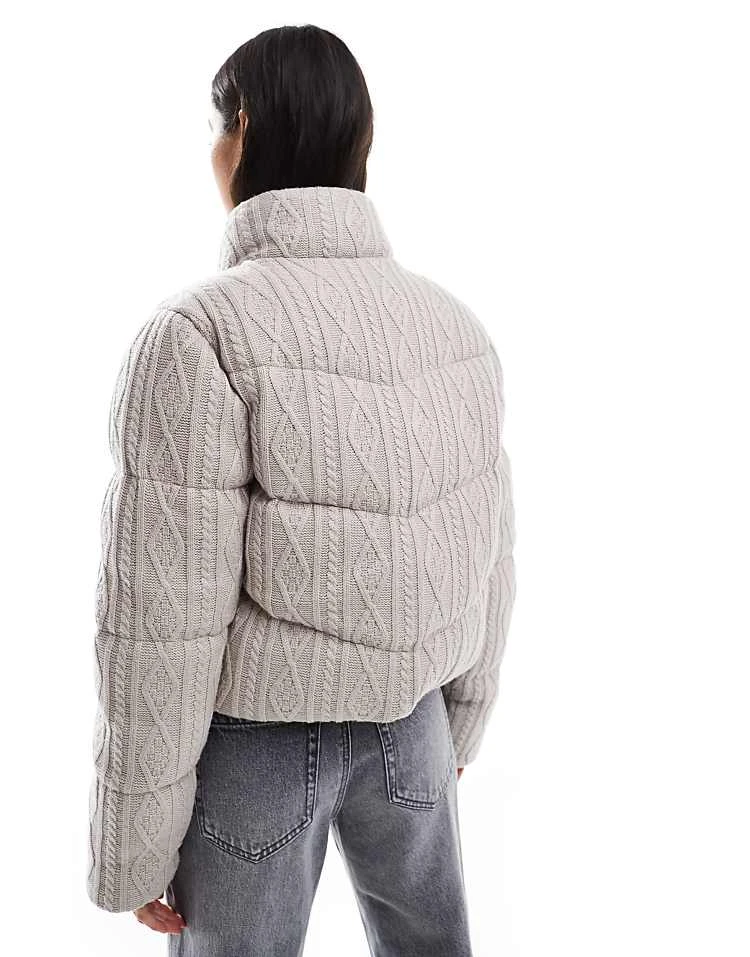 Hollister Cable Knitted High Neck Cropped Jacket In Mocha For Women 6 Hollister Cable Knitted High Neck Cropped Jacket In Mocha For Women - Image 4