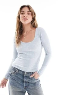 Hollister Ribbed Scoop Neck Top In Blue For Women -Hollister Shop 207361806 1 blue 1