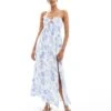 Hollister Twist Bust Detail Bandeau Midi Dress With Thigh Split In Blue Paisley Print For Women Blue White -Hollister Shop 207361824 1 bluewhite