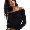 Hollister Cable Knitted Off Shoulder Tie Front Top In Black For Women -Hollister Shop 207361847 1 black