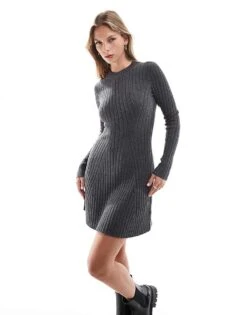 Hollister Knitted Long Sleeve Mini Dress In Brown For Women