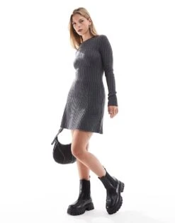 Hollister Knitted Long Sleeve Mini Dress In Brown For Women -Hollister Shop 207361903 3