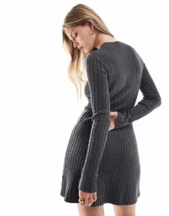 Hollister Knitted Long Sleeve Mini Dress In Brown For Women -Hollister Shop 207361903 4