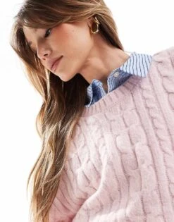 Hollister Cosy Oversized Cable Knitted Jumper In Pink For Women -Hollister Shop 207361915 3