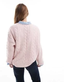Hollister Cosy Oversized Cable Knitted Jumper In Pink For Women -Hollister Shop 207361915 4
