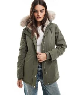 Hollister Teddy Faux Fur Lined Hooded Parka Jacket In Dusty Olive For Women -Hollister Shop 207362046 1 dustyolive 1