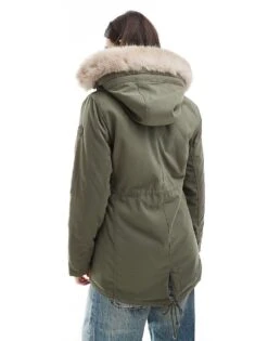 Hollister Teddy Faux Fur Lined Hooded Parka Jacket In Dusty Olive For Women -Hollister Shop 207362046 3
