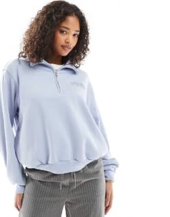 Hollister Logo Detail Quarter Zip Sweat Top In Blue For Women Zen Blue -Hollister Shop 207362047 1 zenblue 1