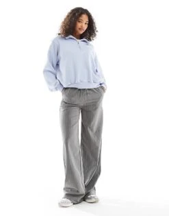 Hollister Logo Detail Quarter Zip Sweat Top In Blue For Women Zen Blue -Hollister Shop 207362047 3