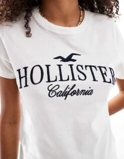 Hollister Short Sleeve Logo T-shirt In Off White For Women -Hollister Shop 207362048 3